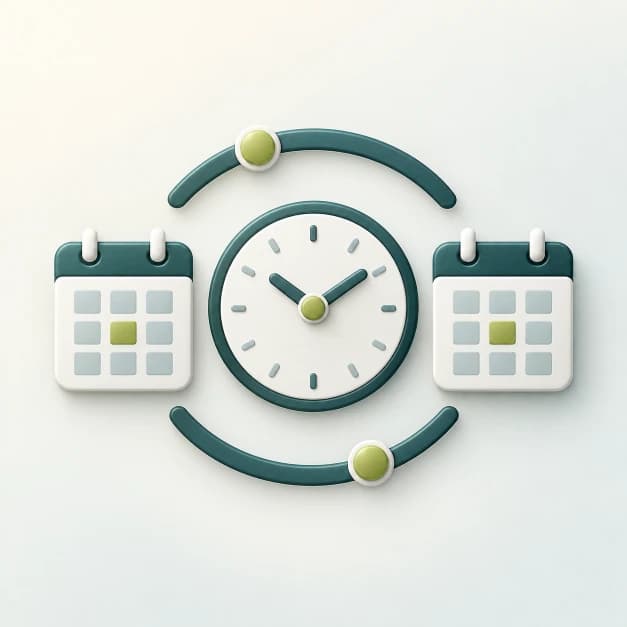 Clock with movable schedule arcs and calendar blocks representing flexible work schedules
