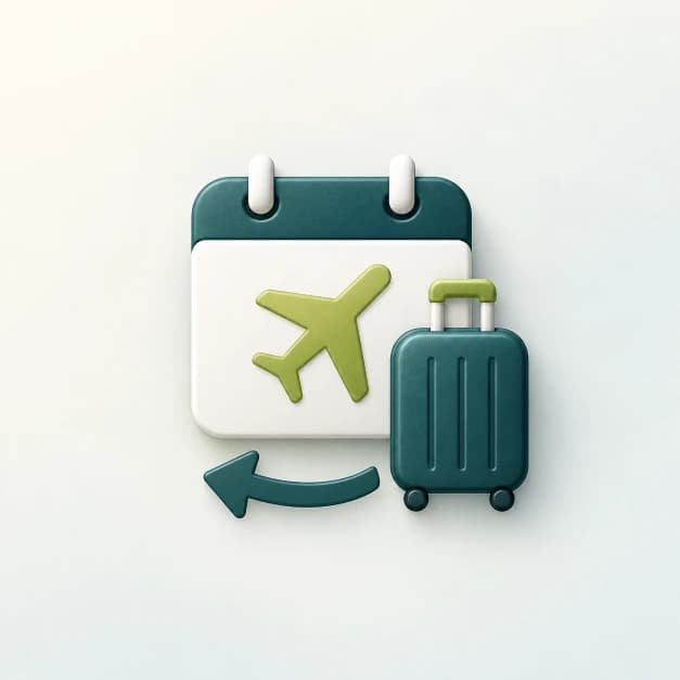 Away calendar, suitcase, and return arrow representing out-of-office status