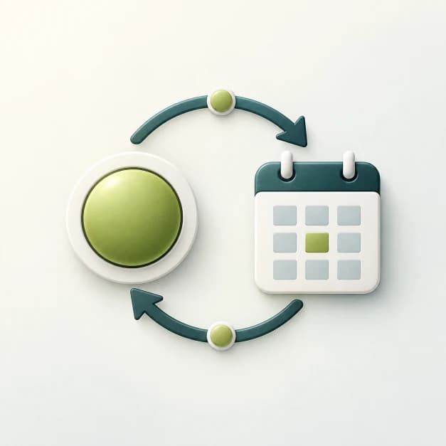 Status bubble, calendar, and synchronization arrows representing Slack status automation