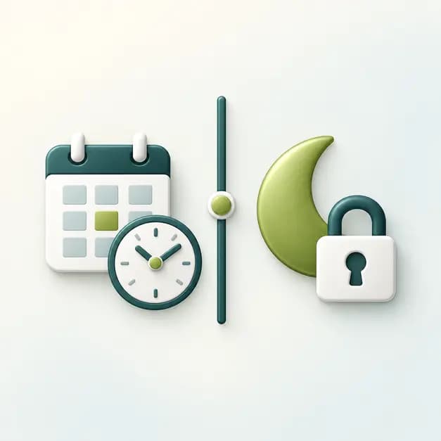Day and night divided by a locked boundary representing after-hours boundaries